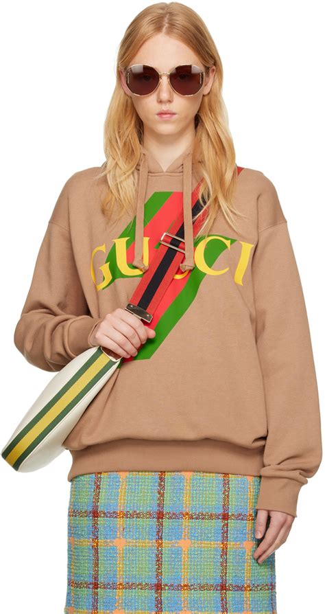 oversized hoodie gucci|gucci trim tan hoodie sweatshirt.